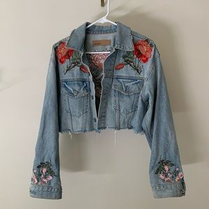 GRLFRND Cropped Embroidered Denim Jean Jacket